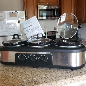 SOLD NWOT Ambiano Triple Slow Cooker Ceramic with Glass Lids